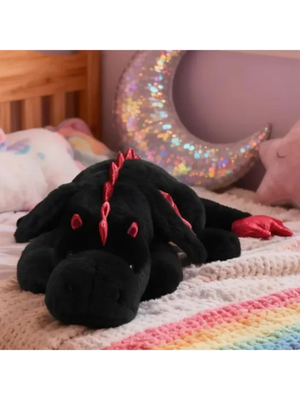 Giant 50in Black Dragon Plush Toy - Jumbo Stuffed Animal with Wings, Cuddly Gift